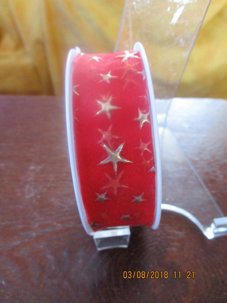 1.5m Red with Gold Stars Ribbon