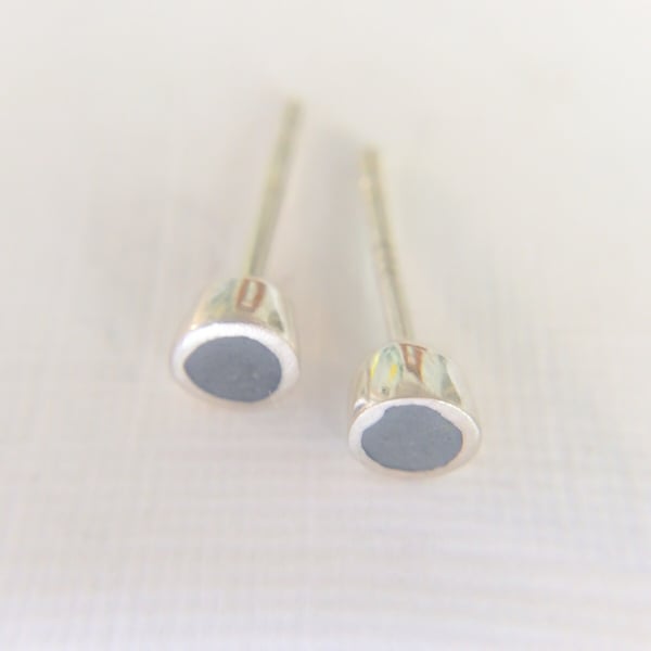 Tiny Colour Dot Stud Earrings Dark Grey, Minimalist, Everyday Jewellery