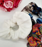 Set of 3 large scrunchies,  blue velour,  white satin and pink dandelion burst.  - Image 6