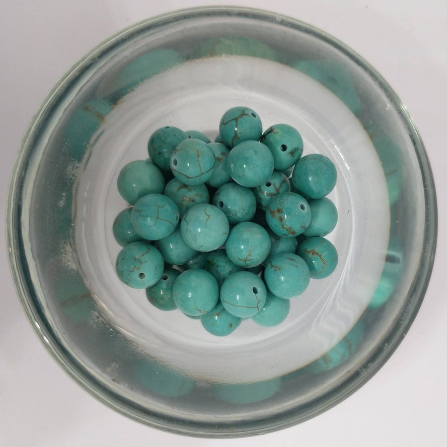 Semi Precious Beads Rounds Blues and Greens x 10 Mixed Sizes
