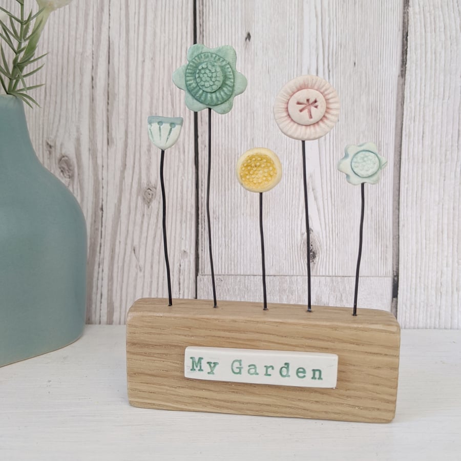 Clay Flower Garden in a Wood Block 'My Garden'