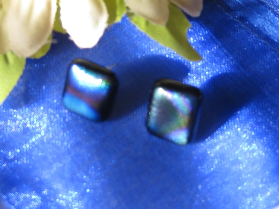 Fused dichroic glass stud earrings