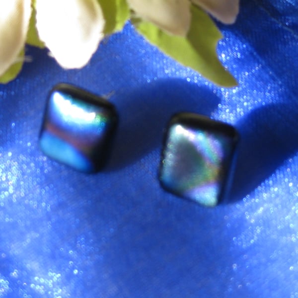 Fused dichroic glass stud earrings