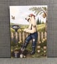 A5 Afghan Hound Gardening Birthday Card — Whimsical Dog Art — Blank Card