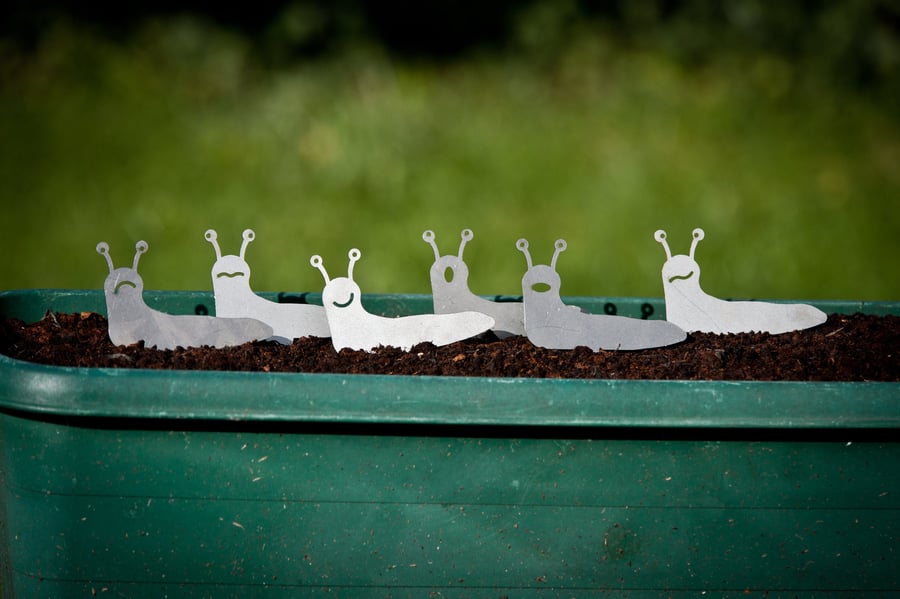 Slug Family Metal Garden Plant Pot Ornaments, Quirky Rustic Garden Gift
