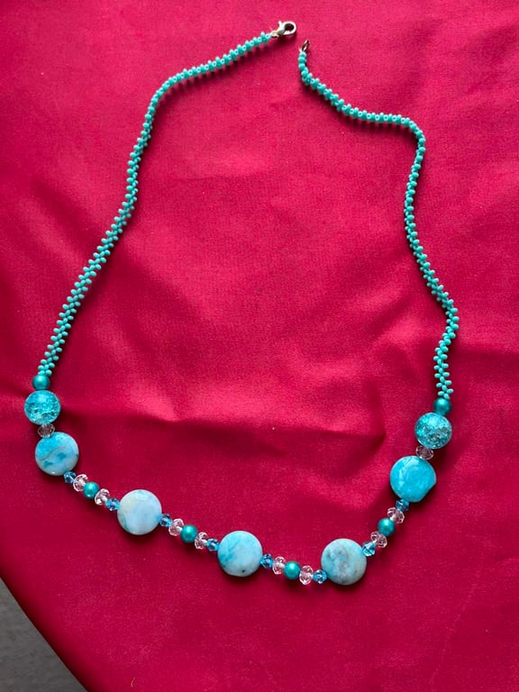 Handmade Turquoise Beaded Necklace, Aqua Blue Statement Jewellery