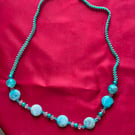 Handmade Turquoise Beaded Necklace, Aqua Blue Statement Jewellery