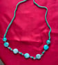 Handmade Turquoise Beaded Necklace, Aqua Blue Statement Jewellery
