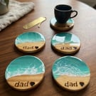 Handmade Resin Ocean Wave Coasters, Beach Wood Decor (Dad Gift)