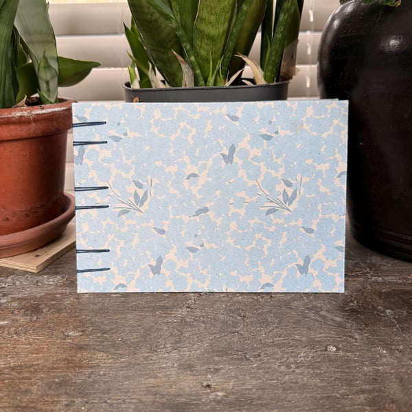 A5 Coptic Bound Landscape Sketchbook – Blue Floral (Khadi Paper) 