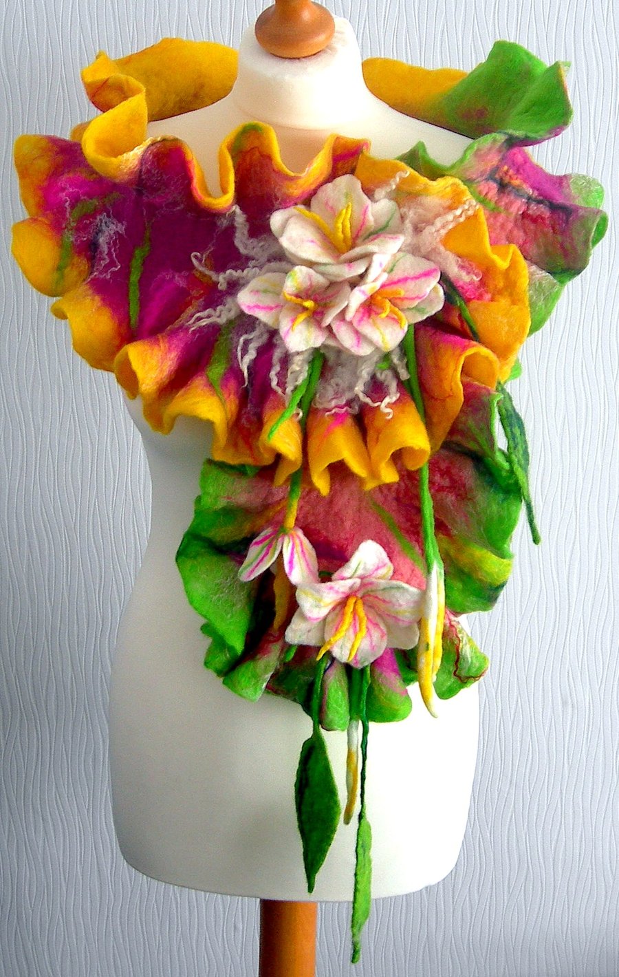 Hand Felted, Wool Jewelry scarf-100% WOOL MERINO-SUMMER  TIME-2-