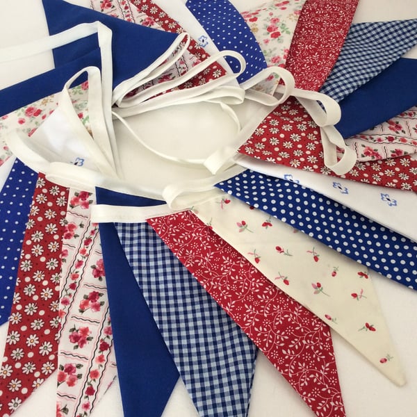Red Blue and White Long Bunting - 23 flags 15ft or 4,75m long, wedding bunting, 