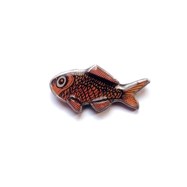 Whimsical Orange Layered Goldfish pet Resin Brooch by EllyMental