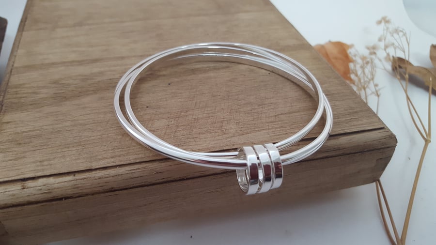 Russian Wedding Silver Bangle with 3 Silver Rings