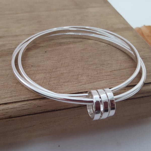 Russian Wedding Silver Bangle with 3 Silver Rings