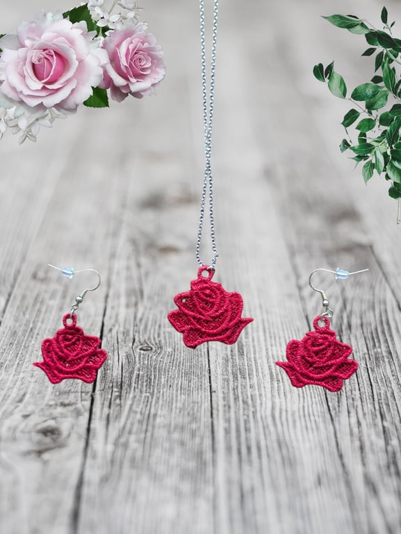 Red Roses Necklace & Earring Set