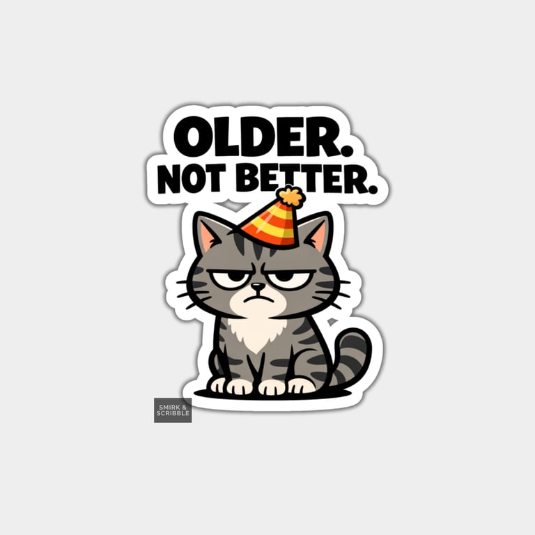 Funny Rude Birthday Sticker For Adults - Grumpy Cat