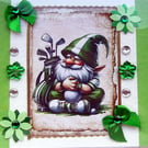 Gnome with Golf Clubs - Hand Crafted Decoupage Greeting Card - Blank 2855