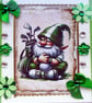 Gnome with Golf Clubs - Hand Crafted Decoupage Greeting Card - Blank 2855