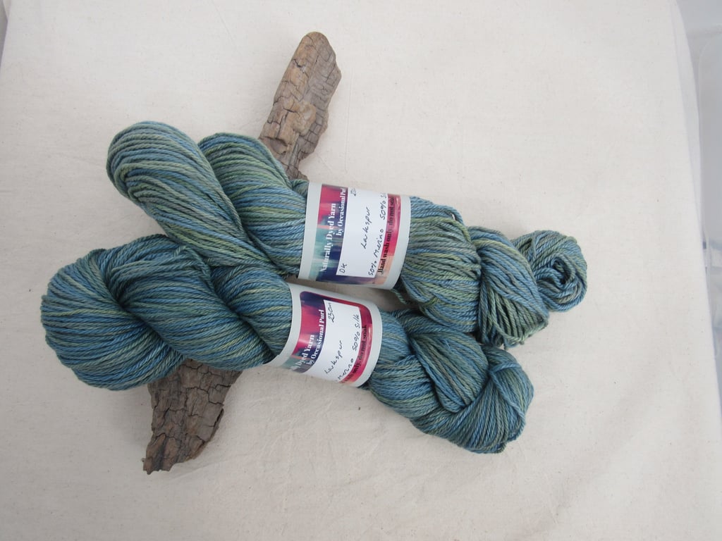100g Larkspur Merino Silk Space Dyed Natural Dye DK Yarn