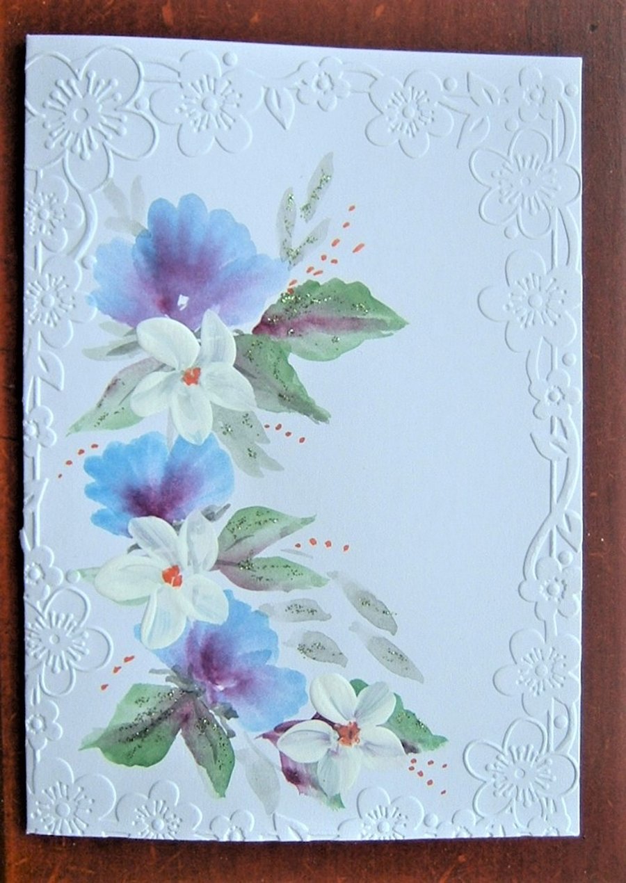 hand painted floral greetings card ( ref F 536)