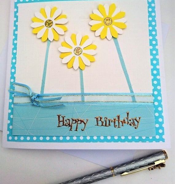 Happy Birthday Yellow and White Flowers Card,Handmade, Male,Female, FREE P&P UK