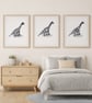 Personalised Dinosaur Boy Set of 3 Bedroom Prints First Middle and Surname A4 A3