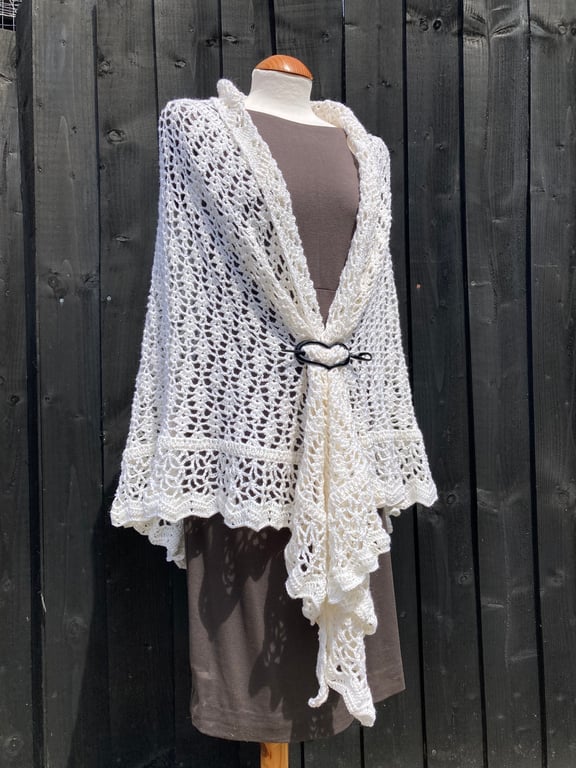 White Merino Wool Lace Triangular Wedding Shawl Wrap Scarf