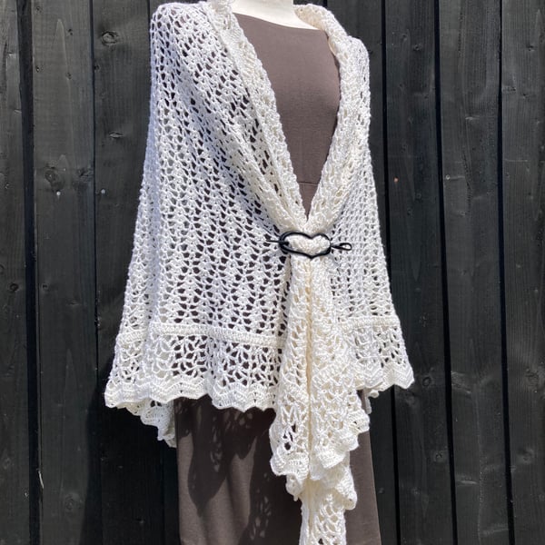 White Merino Wool Lace Triangular Wedding Shawl Wrap Scarf