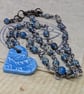 Blue ceramic heart pendant with jasper and wirework chain - Image 5