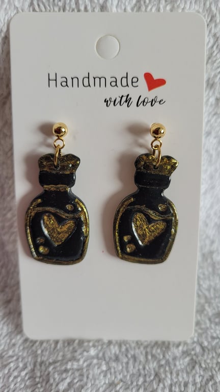 Halloween Heart Potion Bottle Polymer Clay Earrings. 316 Stainless Steel