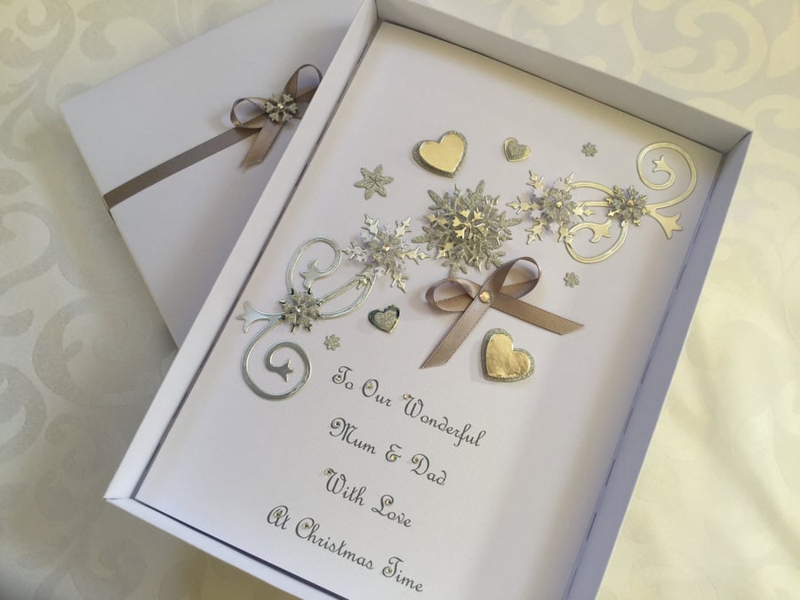 Personalised Christmas Card Gift Boxed Mum Dad Wife Daughter Any Names