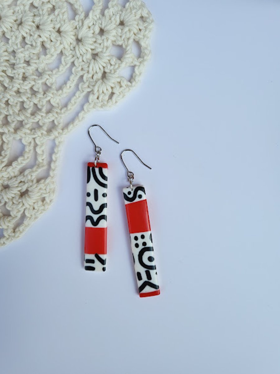 Handmade Polymer Clay Artistic Earrings - Graphic Rhythm Bars