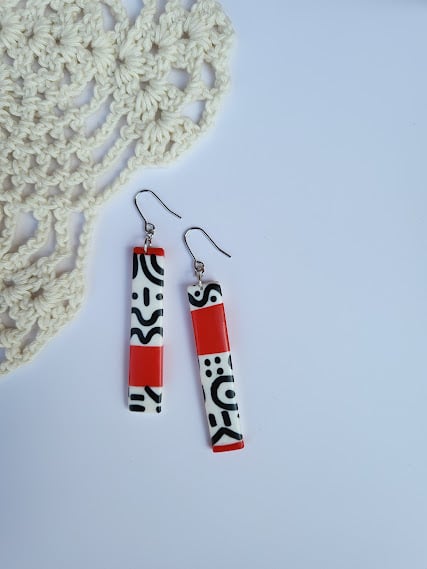 Handmade Polymer Clay Artistic Earrings - Graphic Rhythm Bars