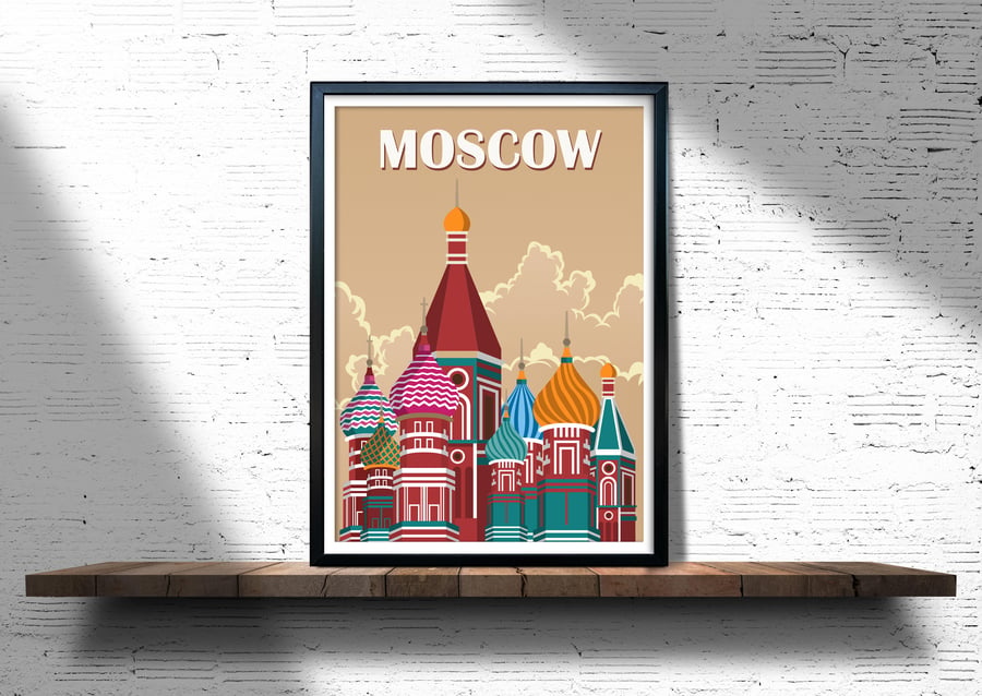 Moscow retro travel poster, Moscow city print, Russia travel poster