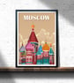 Moscow retro travel poster, Moscow city print, Russia travel poster - Image 1