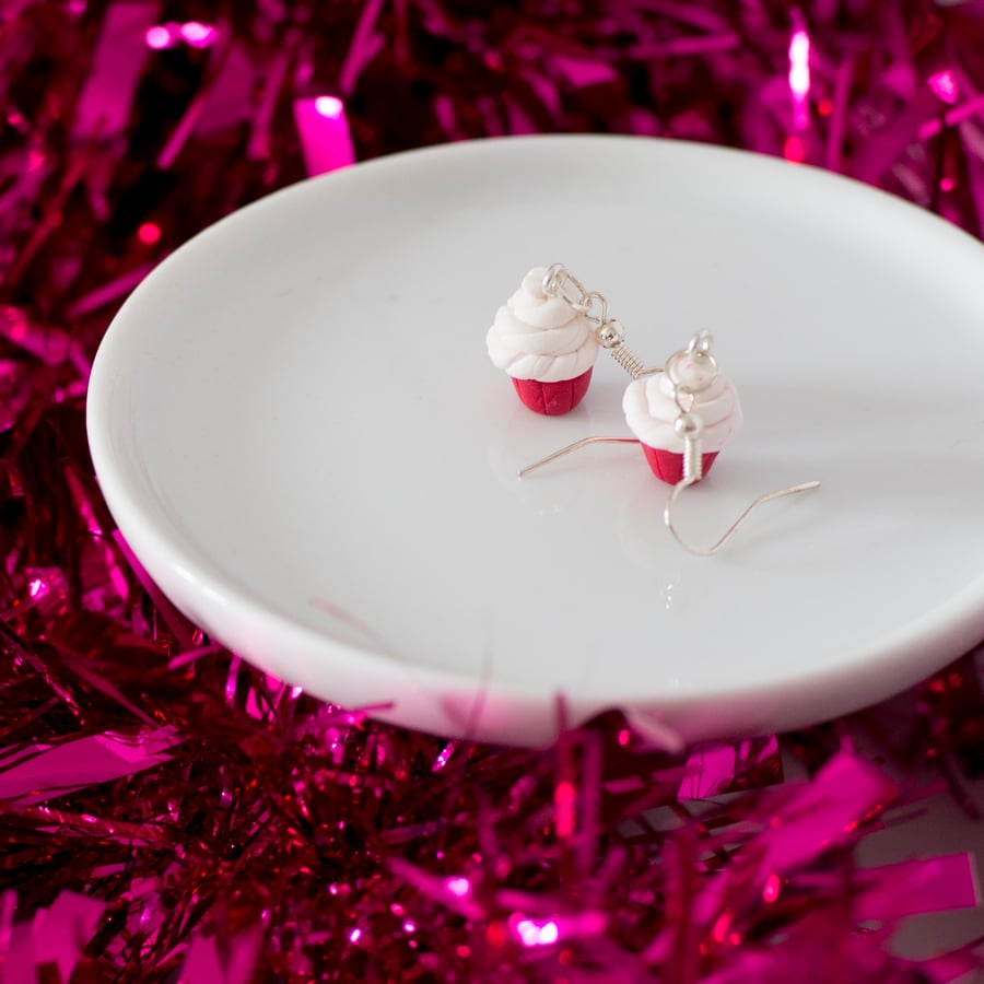 Christmas cupcake drop earrings Quirky, fun, unique, handmade novel