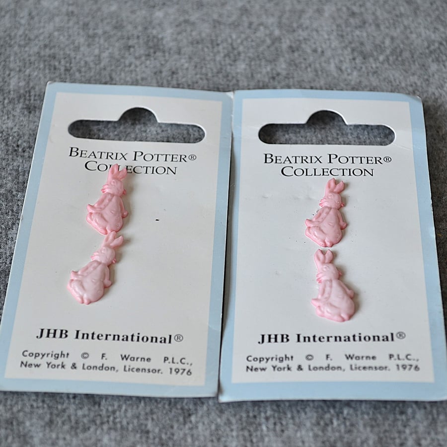 DESTASH: 4 Vintage Beatrix Potter Pink Rabbit Shaped Plastic Buttons (Rare Find)