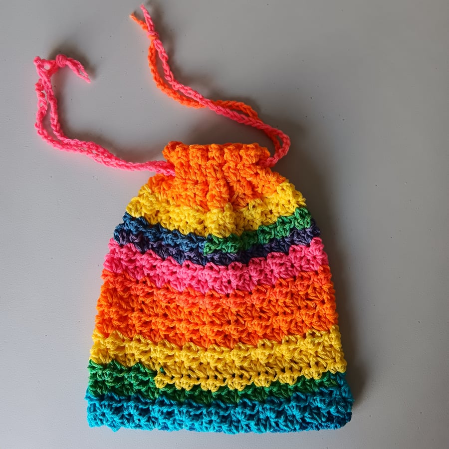 NOT AVAILABLE Crochet Drawstring Bag (Rainbow) - pretty and practical!