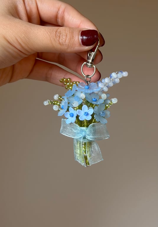 Handmade beaded flower bouquet keychain