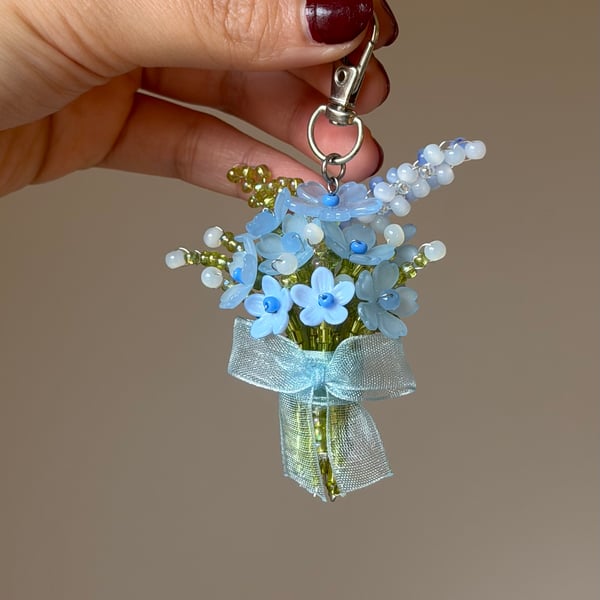 Handmade beaded flower bouquet keychain