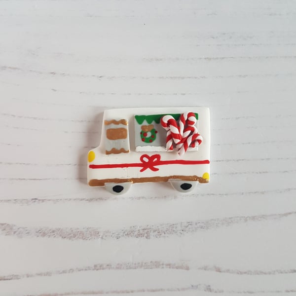 Christmas food van hanging decoration, magnet, brooch, choose your finish