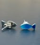 Fish Studs, enamel studs, enamel, blue fish studs, Pisces jewellery,