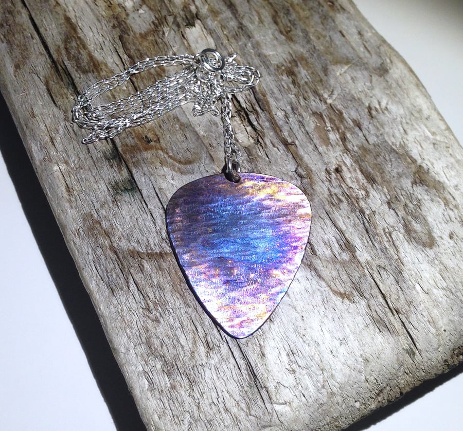 Coloured Titanium Plectrum Shaped Pendant Necklace - UK Free Post