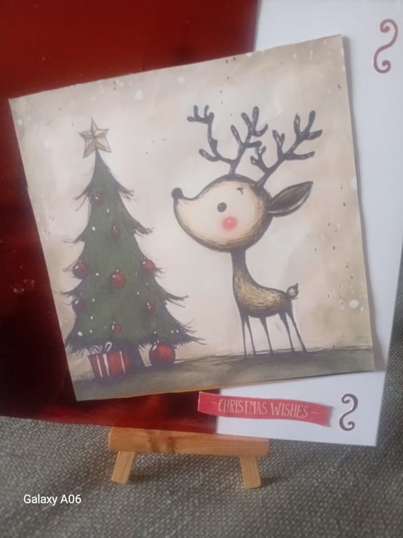 Reindeer and Christmas tree handmade card