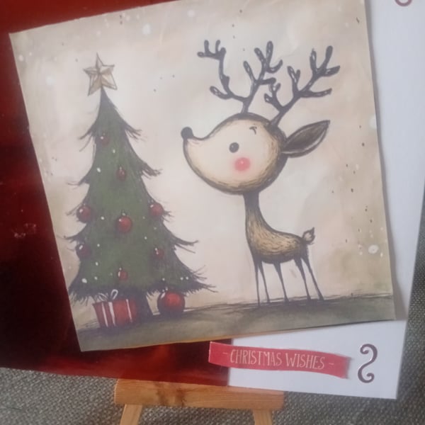 Reindeer and Christmas tree handmade card