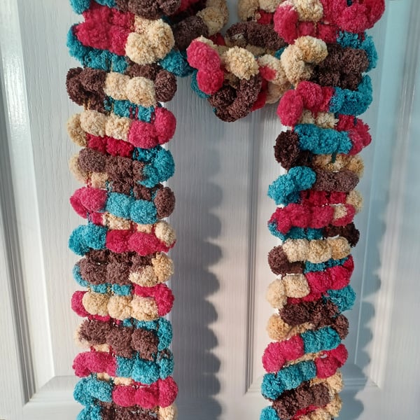 Brown, Fuchsia, Turquoise and Beige Multicoloured Furry Scarf