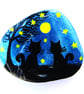 Cat Painted Shell, Two Black Cats Tree Stars, Art Magnet, Small Love Gift - Image 1