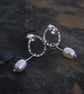Textured Oval Silver Earrings with Freshwater Pearl Drop - Image 8