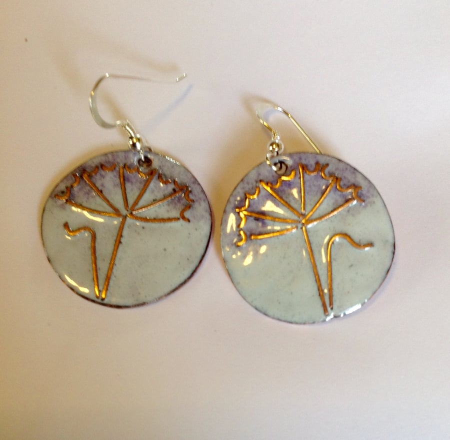 Cow Parsley enamelled earrings with copper wirework